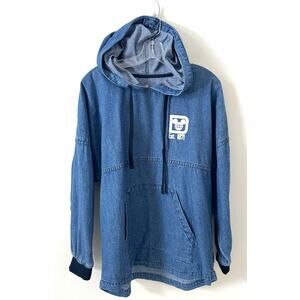 Disney Walt Disney World Oversized Denim Hooded Spirit Jersey Blue Size Small